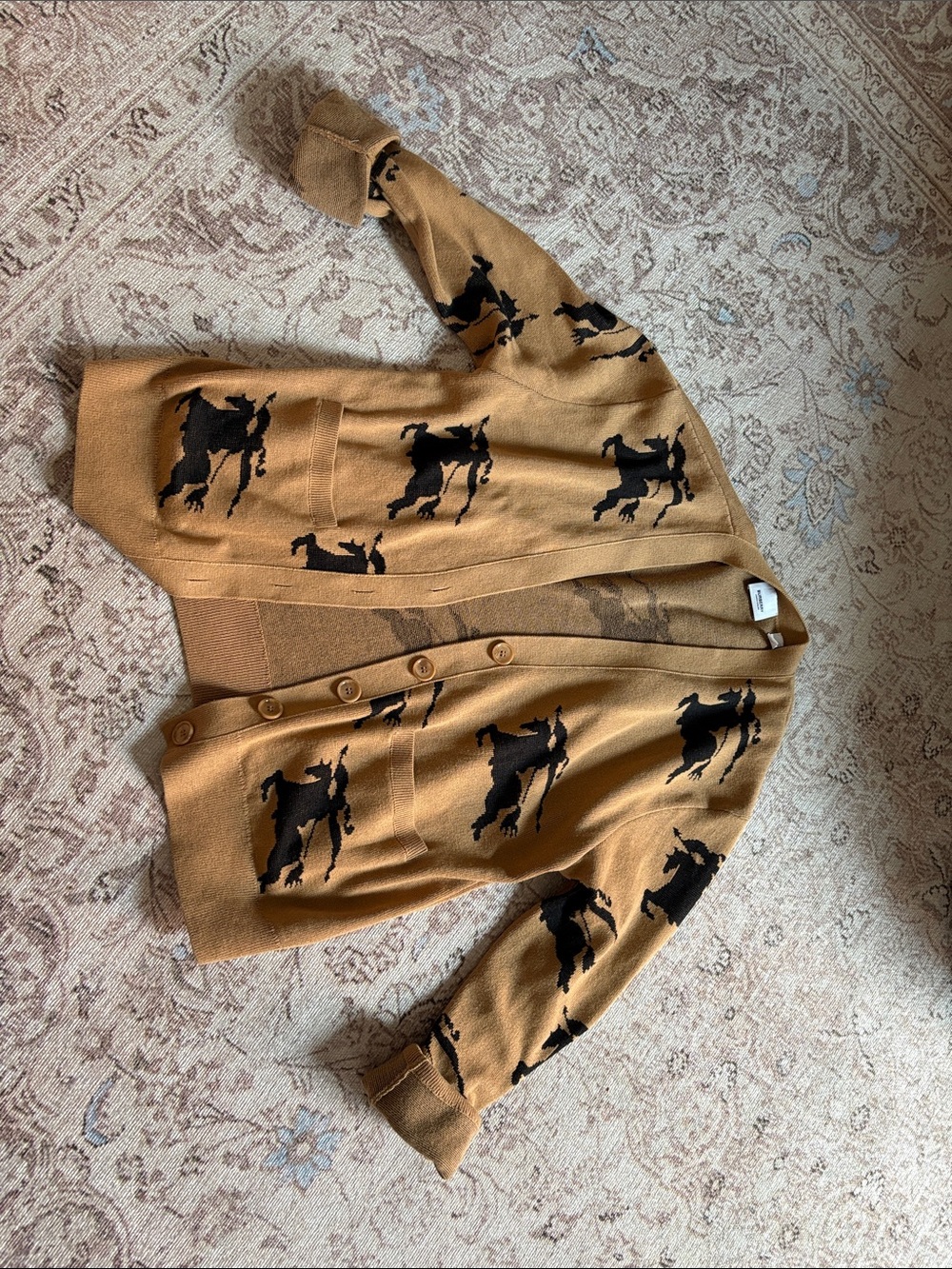 Burberry Tan Knit Cardigan with Black Accent